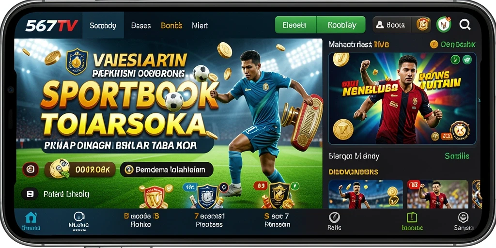 Tampilan menarik dari aplikasi 567TV dengan fitur sportsbook.