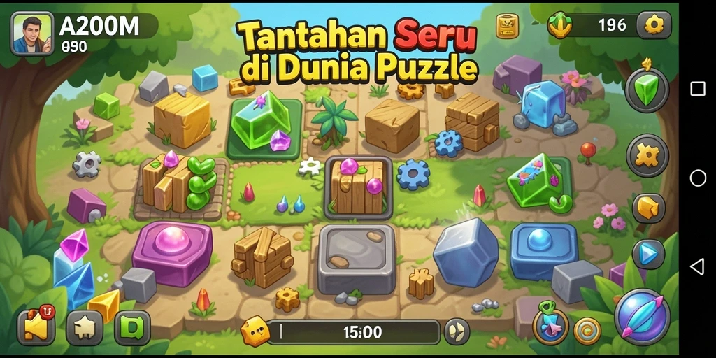 Screenshot utama A200M menampilkan aksi seru dalam permainan Puzzle.