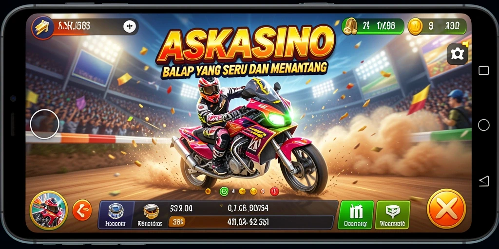 Screenshot gameplay Racing dengan kendaraan yang beraksi di lintasan.