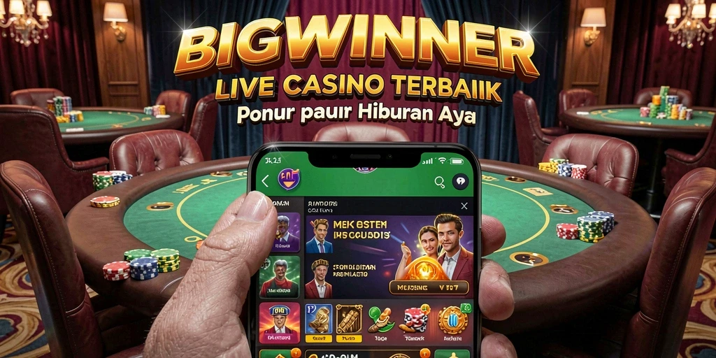Screenshot gameplay BIGWINNER yang menampilkan dealer langsung dan permainan menegangkan.