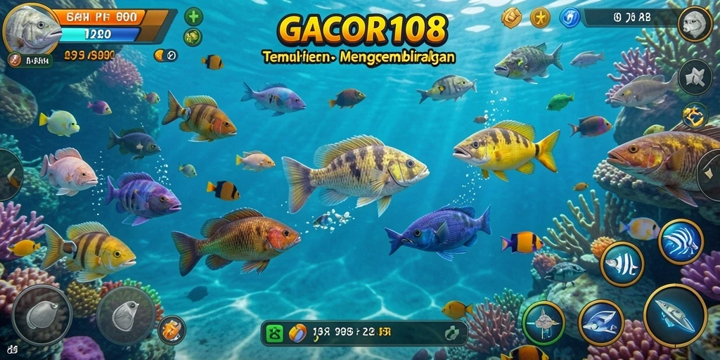 Tampilan seru dari gameplay GACOR108 dengan aksi menembak ikan.