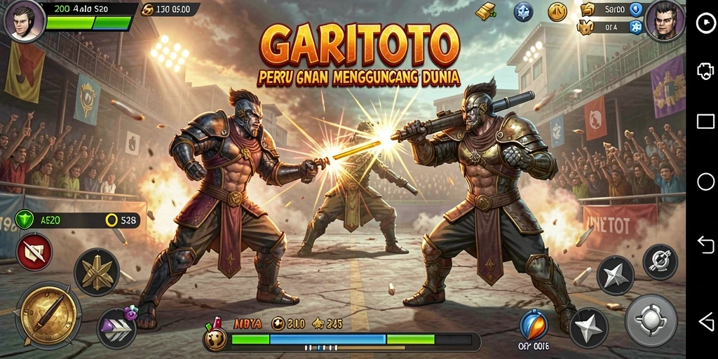 Tampilan gameplay seru dalam GARITOTO saat karakter bertarung.
