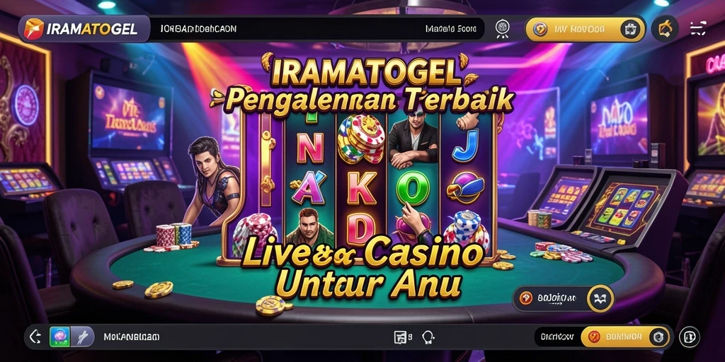Screenshot gameplay IRAMATOGEL menampilkan dealer profesional dan suasana kasino yang nyata.