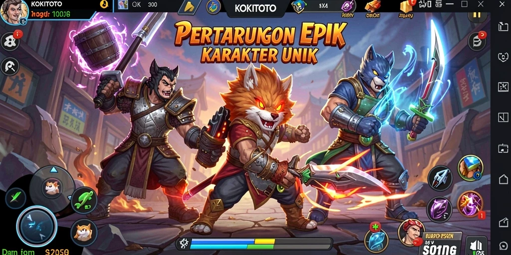 Tampilan aksi pertarungan dalam game KOKITOTO yang mengesankan.