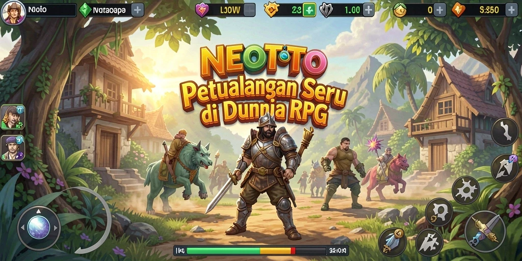 Screenshot utama NEOTOTO menampilkan aksi seru dalam pertempuran RPG.