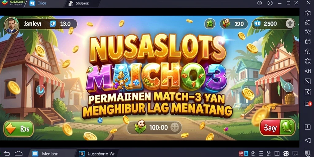 Screenshot gameplay NUSASLOTS menampilkan pertempuran Match-3 yang seru.