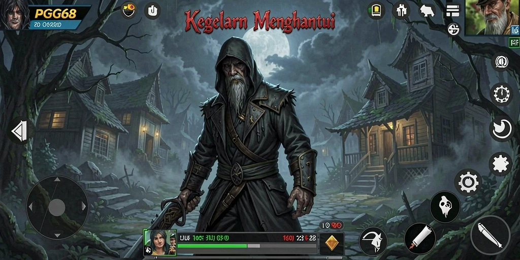 Tampilan gameplay PGG68 dengan suasana mencekam yang menghantui.
