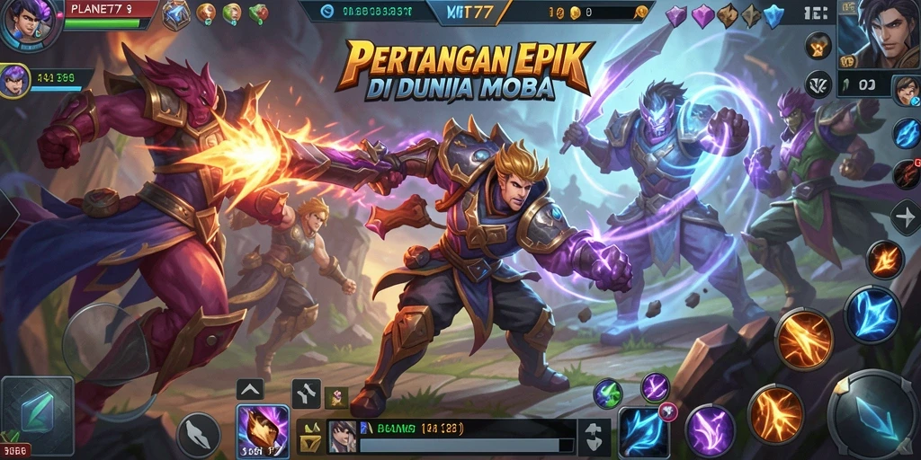 Tampilan gameplay seru dalam PLANET77 di arena MOBA.