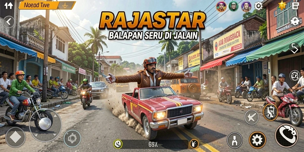 Tampilan gameplay menegangkan dengan mobil balap cepat.