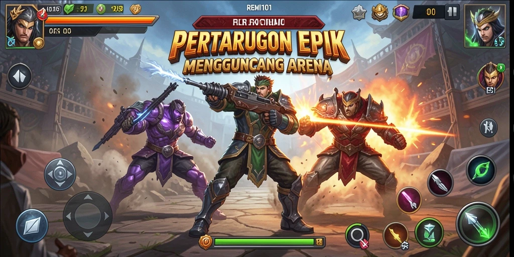 Screenshot gameplay REMI101 menampilkan pertarungan yang intens dan seru.