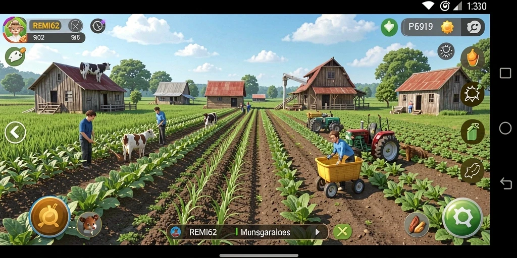 Tampilan gameplay REMI62 dengan aktivitas pertanian yang seru.